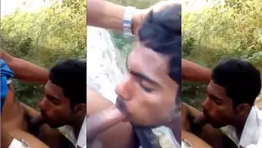 Pervert gets an outdoor blowjob from his friend